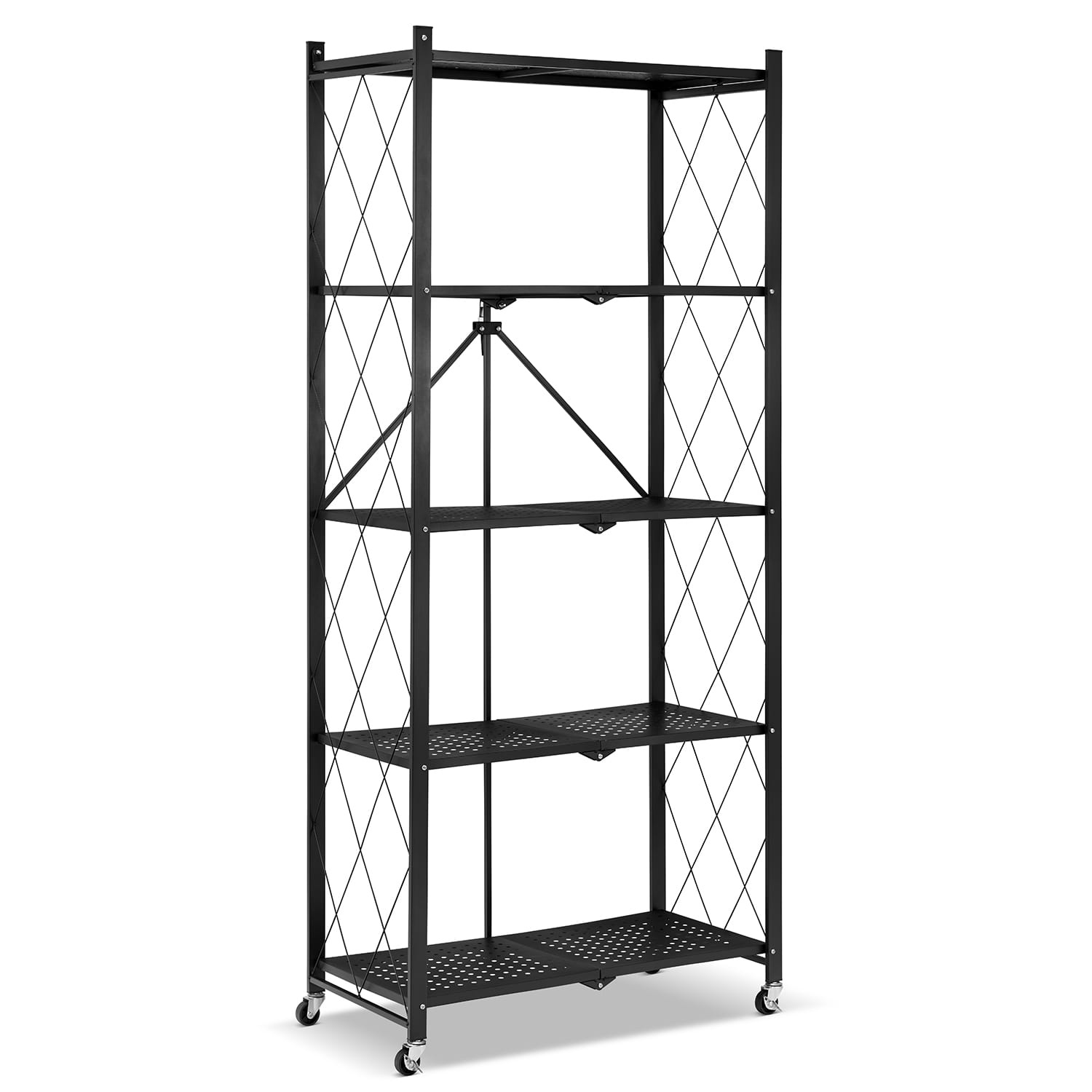 Opvouwbaar Opbergrek op Wielen - 5 Planken - Zwart - 40% Korting!
