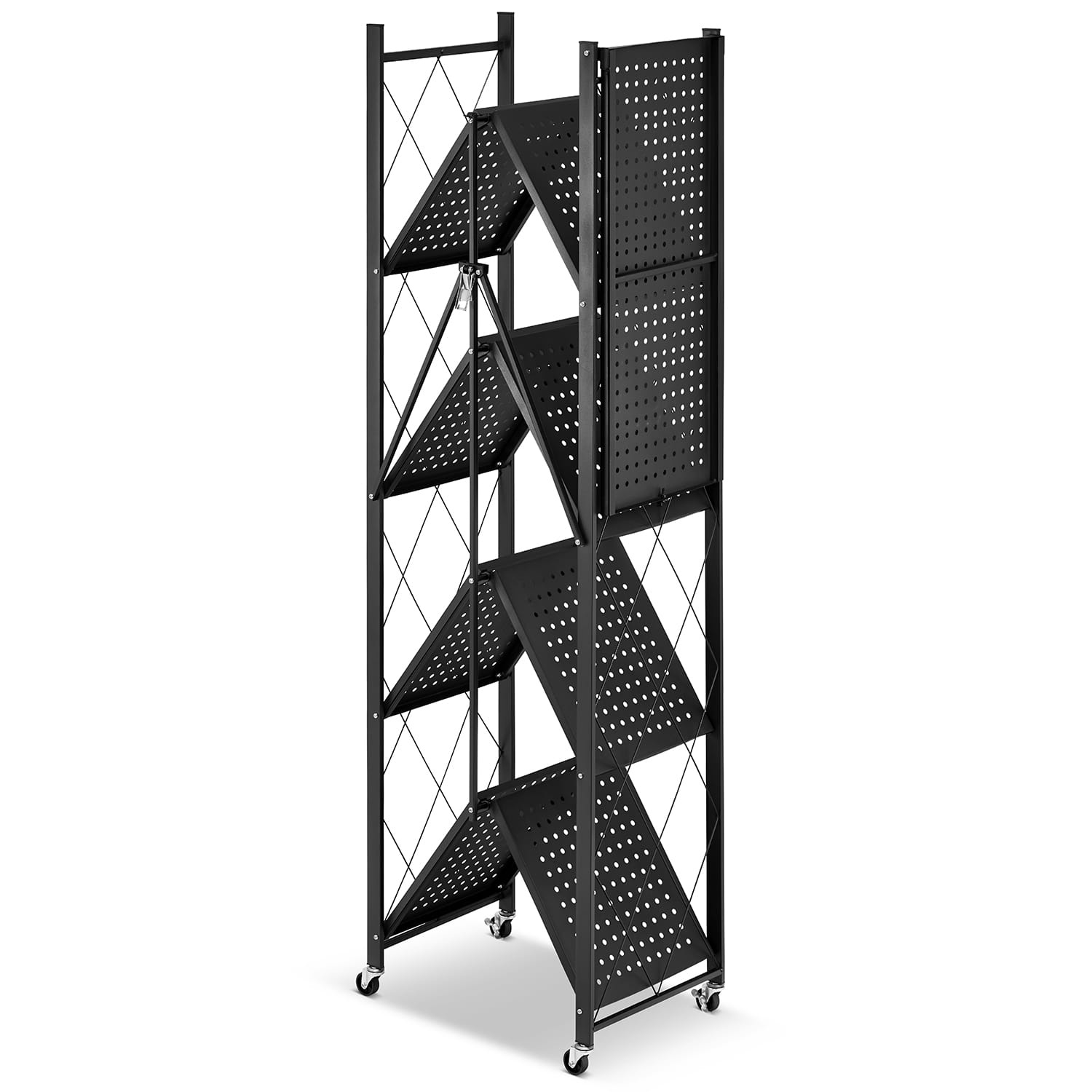 Opvouwbaar Opbergrek op Wielen - 5 Planken - Zwart - 40% Korting!