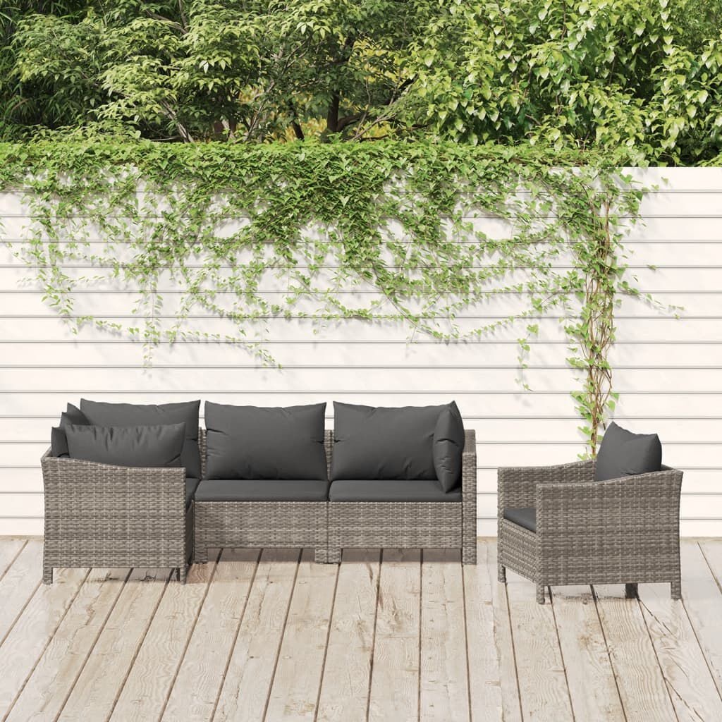 Tuinstoel Poly Rattan Grijs + Kussens -84% Korting!