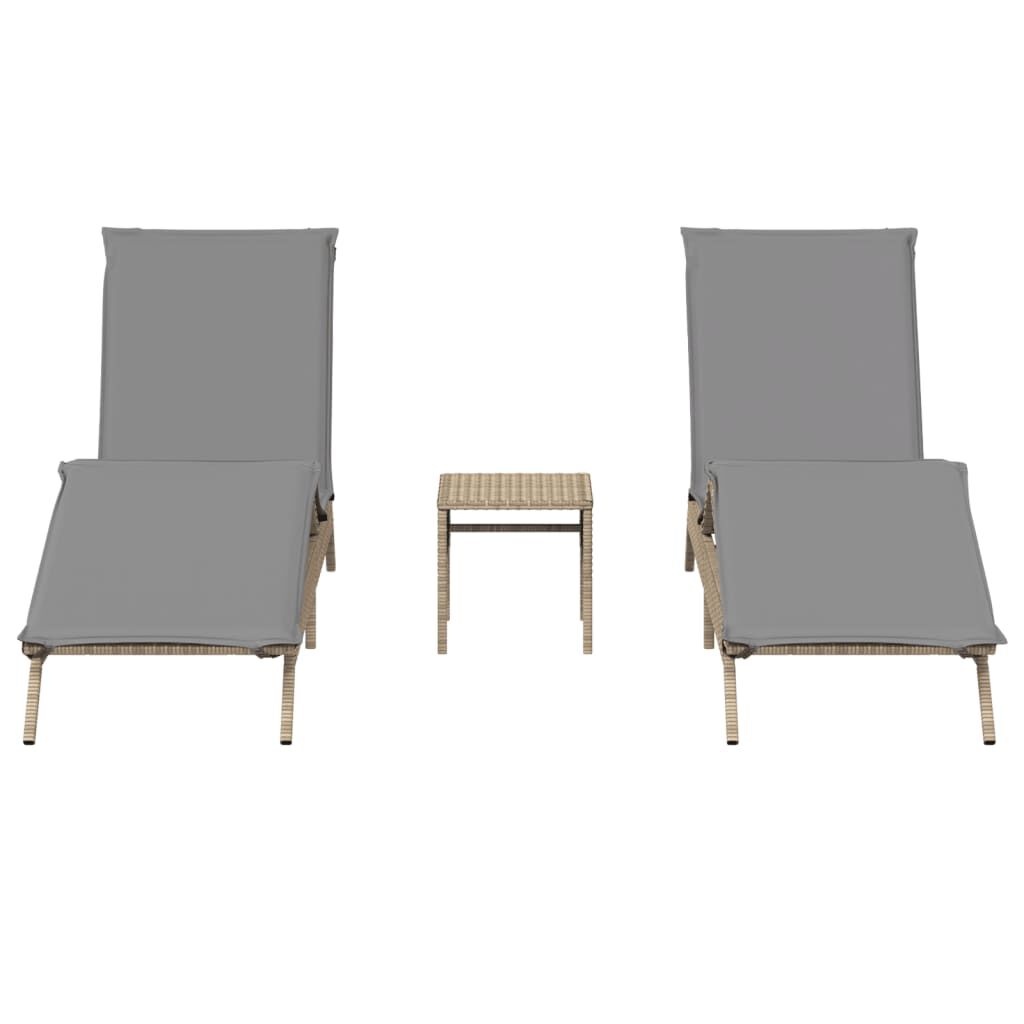 Ligstoelen Set met Tafel - 2 Stuks - Beige - 56% Korting!