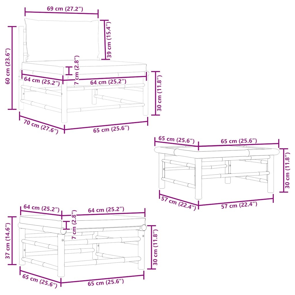 VidaXL Bamboe Loungeset 3-delig - Donkergrijs - 46% Korting!