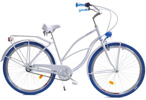 Damesfiets Beach Cruiser 28" - 3V - Wit/Blauw - 51% Korting!