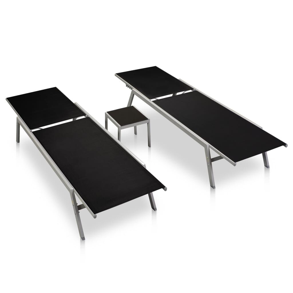Ligbedden Set (2) + Tafel - Zwart - BESCHADIGD - 68% Korting!