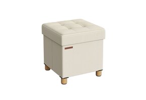 Zuinig: Opvouwbare Pouf met Opbergruimte - Crème Wit (62% Korting!)