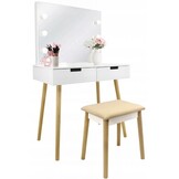 Kaptafel met LED, Spiegel & Kruk - 40% Korting! Scandinavische Stijl