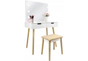 Kaptafel met LED, Spiegel & Kruk - 40% Korting! Scandinavische Stijl