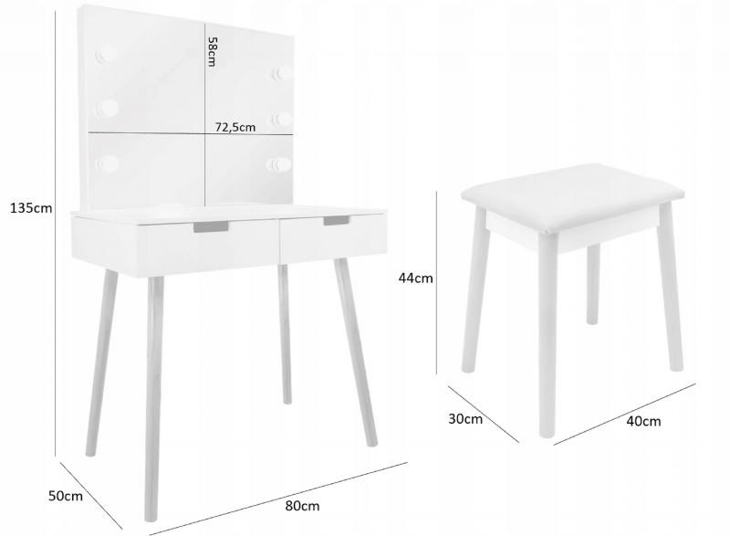 Kaptafel met LED, Spiegel & Kruk - 40% Korting! Scandinavische Stijl