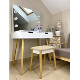 Kaptafel met LED, Spiegel & Kruk - 40% Korting! Scandinavische Stijl