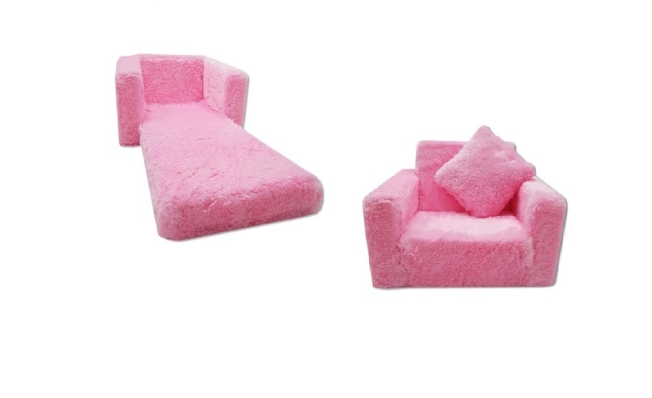 Kinder Slaapbank & Logeerbed Roze Pluche - 40% Korting!