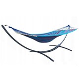 68% Korting! Hangmat Frame Zwart + Blauwe Streep Hangmat (220x160cm) - NU VOORRAAD!