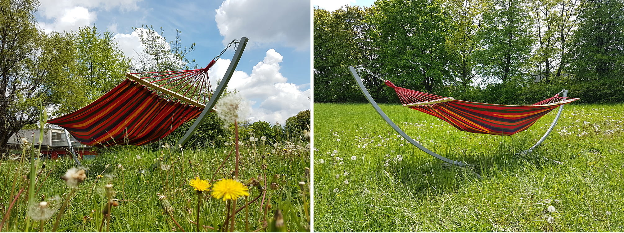 68% Korting! Hangmat Frame Zwart + Blauwe Streep Hangmat (220x160cm) - NU VOORRAAD!