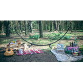 68% Korting! Hangmat Frame Zwart + Blauwe Streep Hangmat (220x160cm) - NU VOORRAAD!