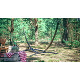 68% Korting! Hangmat Frame Zwart + Blauwe Streep Hangmat (220x160cm) - NU VOORRAAD!