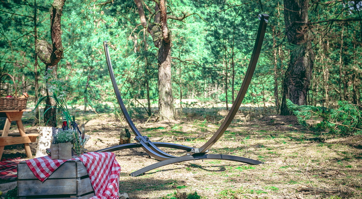 68% Korting! Hangmat Frame Zwart + Blauwe Streep Hangmat (220x160cm) - NU VOORRAAD!