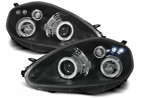 Koplampen Fiat Grande Punto 05-08 Dual Halo Angel Eyes Zwart - 55% Korting!