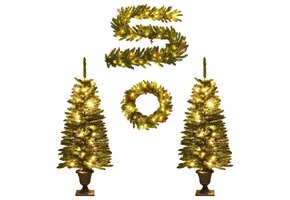 vidaXL Kunstkerstbomen 2 st met krans, guirlande en LED's