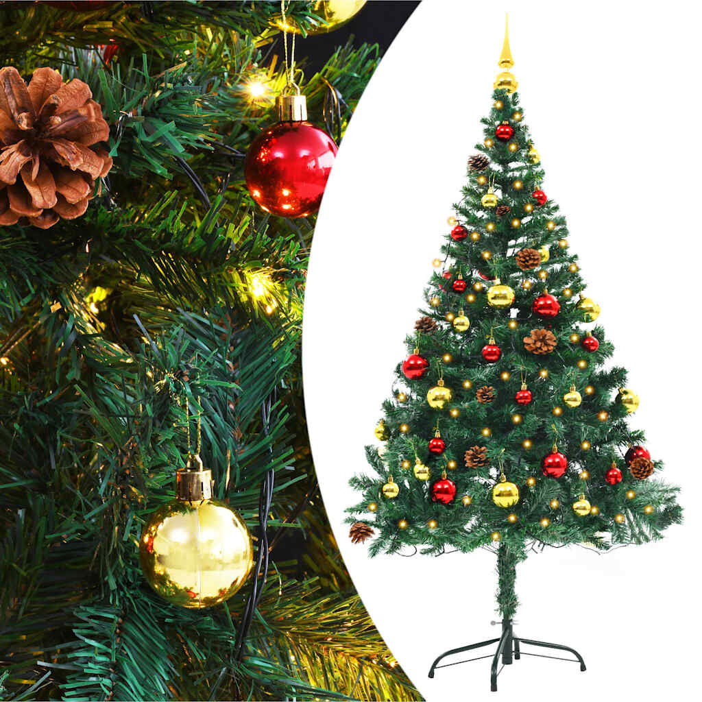 VidaXL Kunstkerstboom 150cm Groen met 150 LED's & Ballen | 40% Korting!