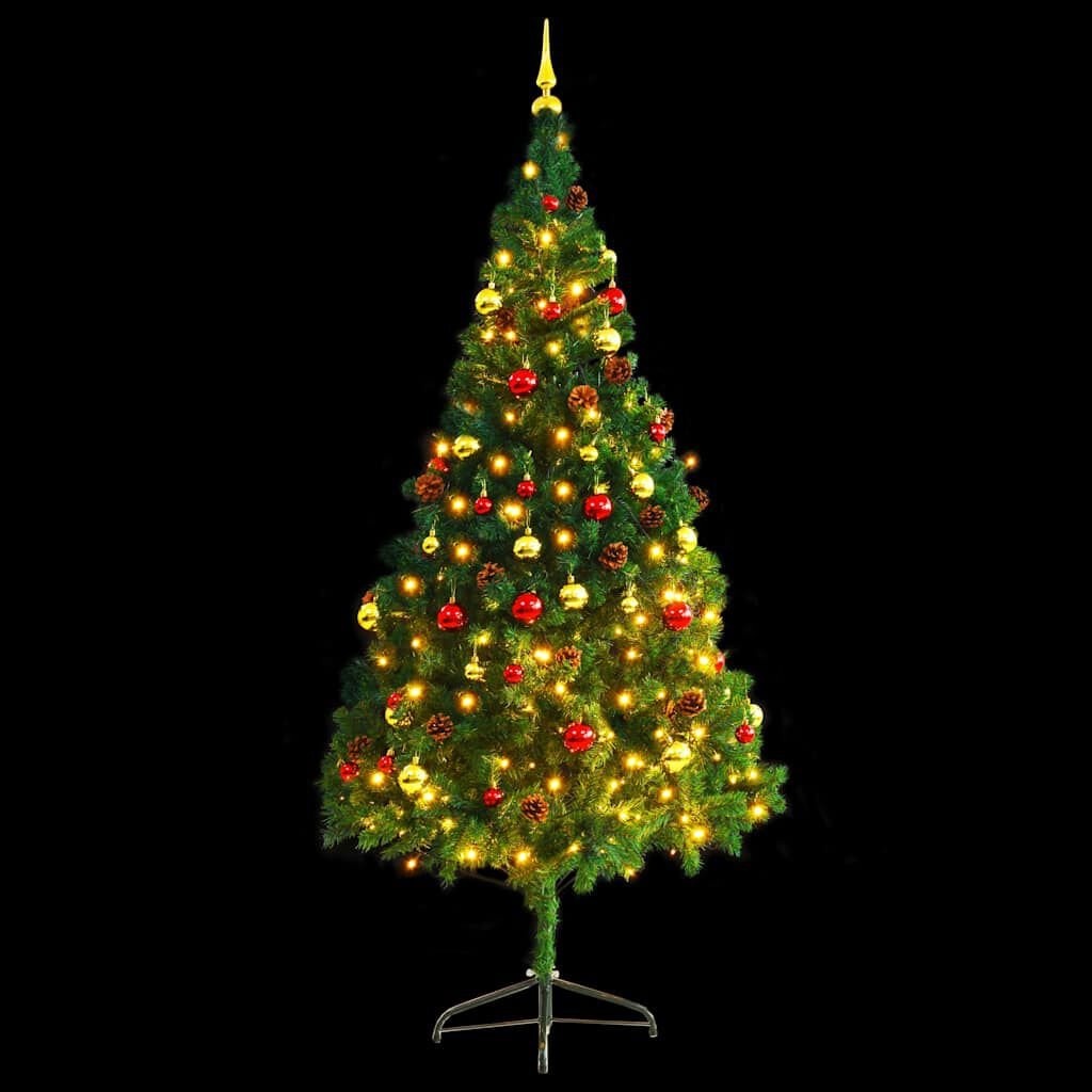 Kerstboom 210cm Groen met 200 LED's & Kerstballen - 35% Korting!