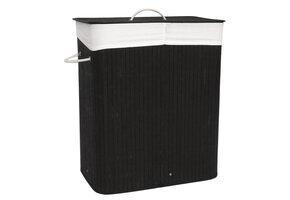 Wasmand Bamboe Zwart 2 Vakken 100L - 55% Korting! Nieuwstaat!