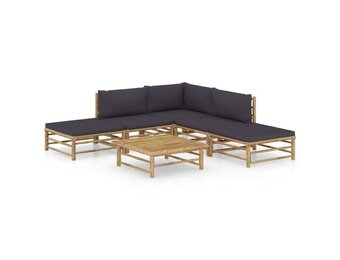 VidaXL Loungeset Bamboe | 6-delig | Donkergrijs | 40% Korting
