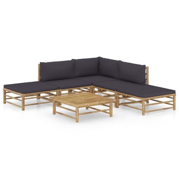 VidaXL Loungeset Bamboe | 6-delig | Donkergrijs | 40% Korting