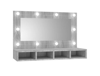 vidaXL Spiegelkast Grijs Sonoma 40% Korting - LED, 90x31,5x62 cm
