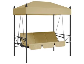 vidaXL Schommelbank met Luifel & Bedfunctie - Staal Zandkleurig - 40% Korting!