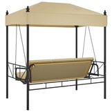 vidaXL Schommelbank met Luifel & Bedfunctie - Staal Zandkleurig - 40% Korting!
