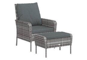 vidaXL Tuinstoel met voetenbank poly rattan grijs