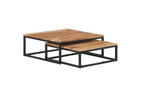 vidaXL 2-delige Salontafelset Massief Acaciahout | 55% Korting | Industrieel