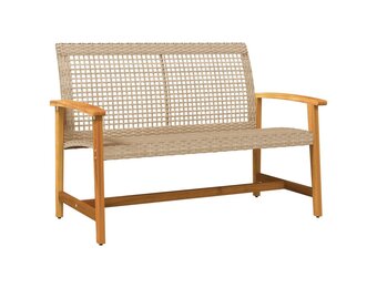 vidaXL Tuinbank 112cm Poly Rattan & Acaciahout Beige - Nu 64% Korting!