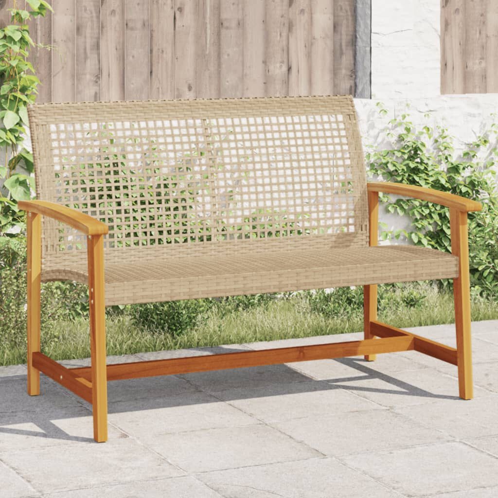 vidaXL Tuinbank 112cm Poly Rattan & Acaciahout Beige - Nu 64% Korting!