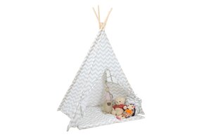 Tipi Tent Grijs Zigzag - Speeltent met Vloermat & 2 Kussens - 46% Korting!
