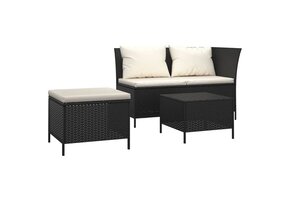 VidaXL 3-delige Loungeset Poly Rattan Zwart | -53% Korting | Ongebruikt!