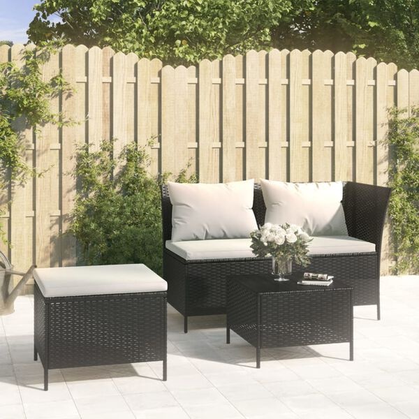 VidaXL 3-delige Loungeset Poly Rattan Zwart | -53% Korting | Ongebruikt!