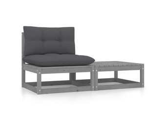 vidaXL Loungeset Grenenhout Grijs - 46% Korting! 2-delig met Kussens