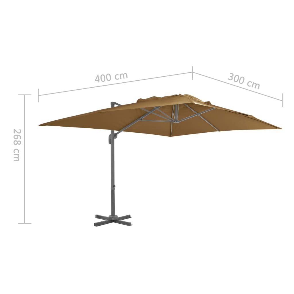 VidaXL Zweefparasol Taupe 400x300cm - 68% KORTING! Uitgepakt, goede staat.