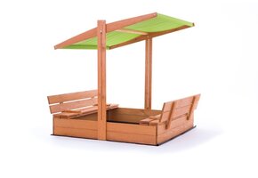 Zandbak Hout met Dak & Bankjes - 120x120cm - Groen | -46% Korting