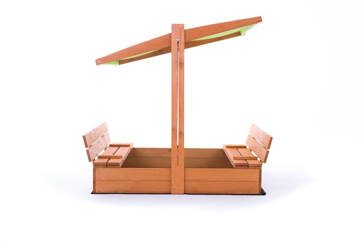 Zandbak Hout met Dak & Bankjes - 120x120cm - Groen | -46% Korting