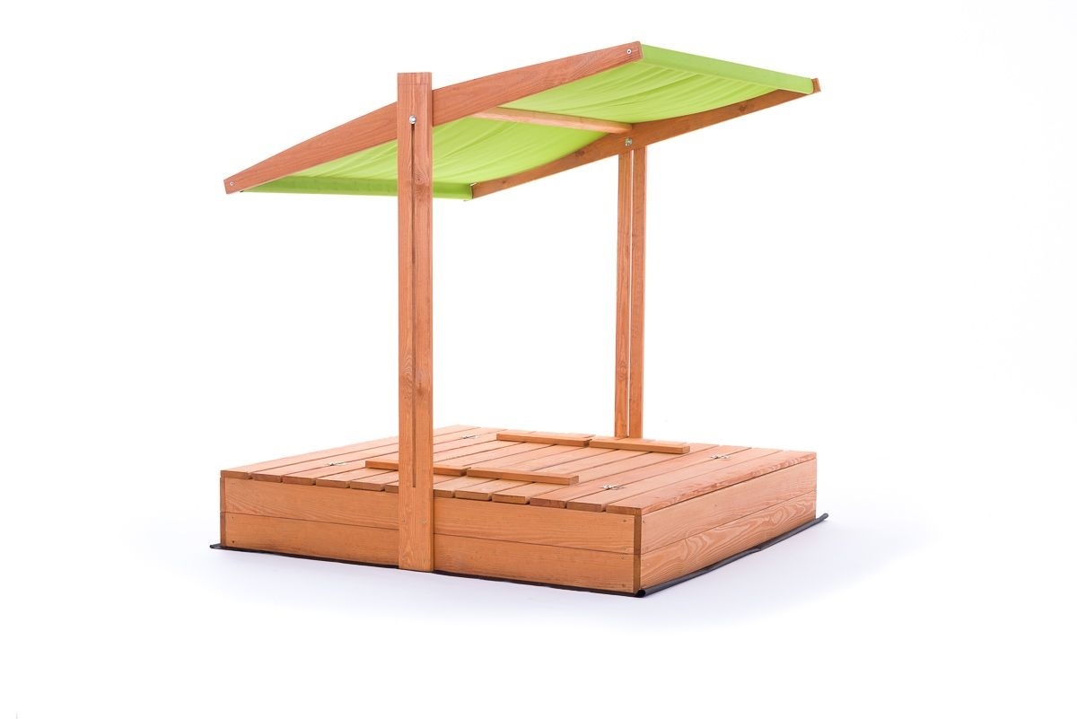 Zandbak Hout met Dak & Bankjes - 120x120cm - Groen | -46% Korting