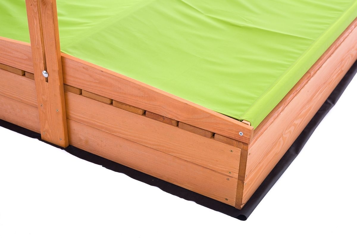 Zandbak Hout met Dak & Bankjes - 120x120cm - Groen | -46% Korting