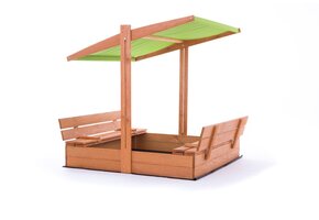 Zandbak Hout met Dak & Bankjes 140x140cm - Groen | 46% Korting!