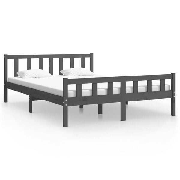 VidaXL Massief Hout Bedframe Grijs 140x200cm | 55% KORTING!