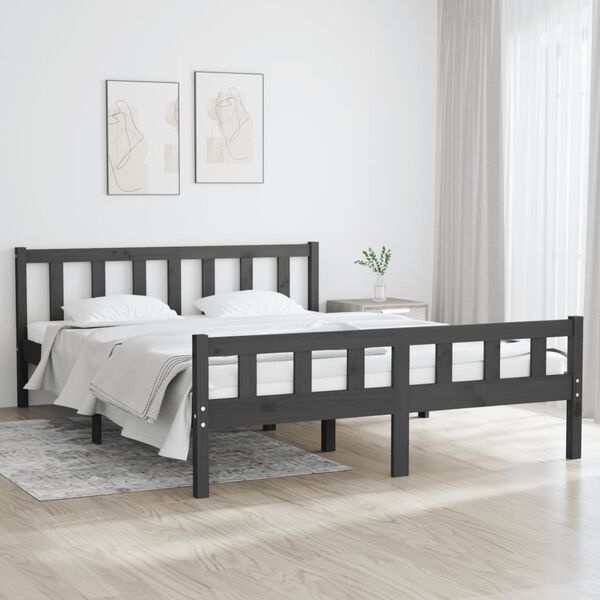 VidaXL Massief Hout Bedframe Grijs 140x200cm | 55% KORTING!