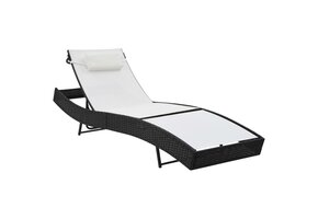 vidaXL Ligbed met kussen poly rattan zwart