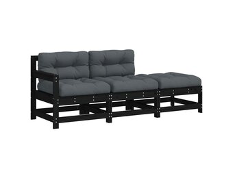 VidaXL Loungeset 3-delig Massief Hout Zwart - Nu 55% Korting!