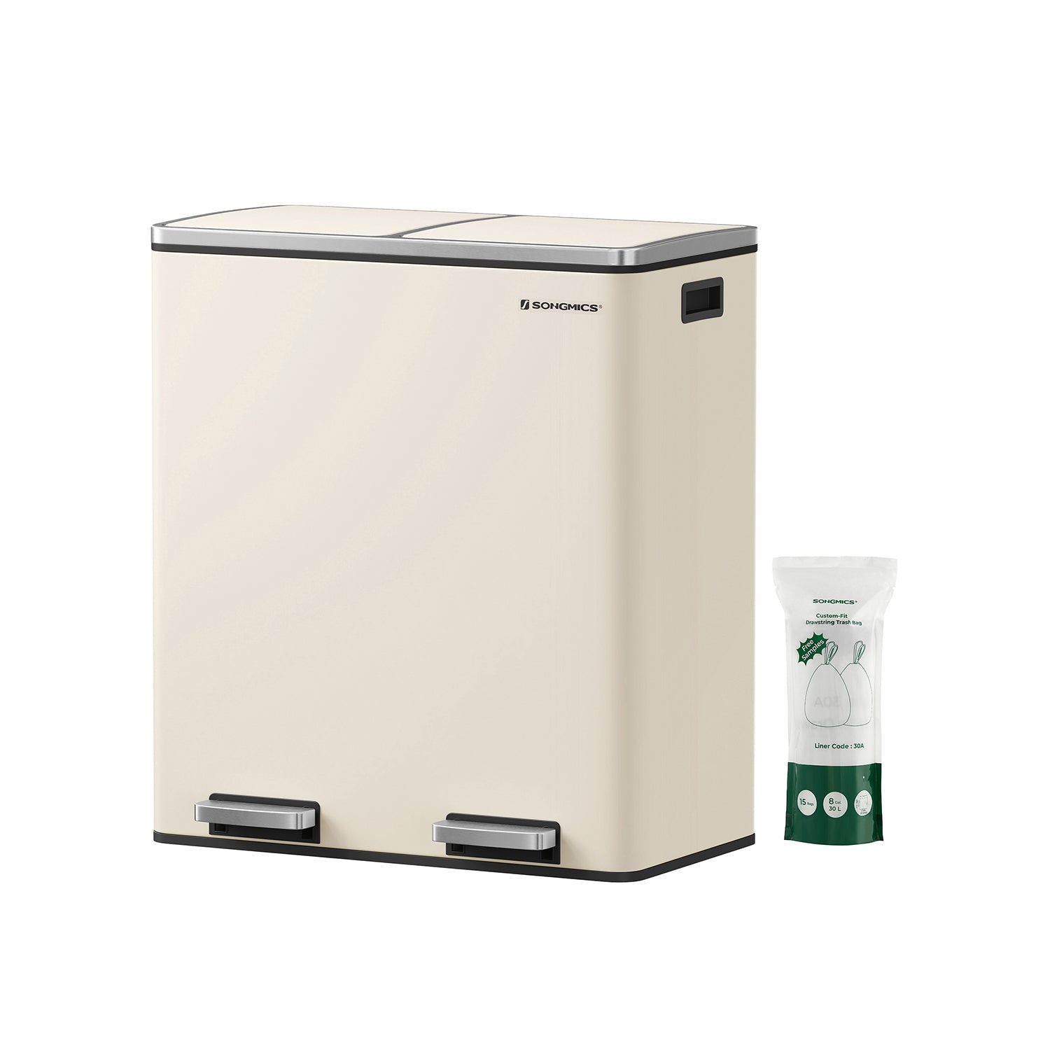 SONGMICS Duo Afvalbak 60L - 40% Korting! Stijlvol & Praktisch met Pedaal