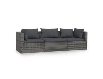 vidaXL Driezitsbank Poly Rattan Grijs - Nu met 55% Korting! (Nieuw, lichte imperfecties)