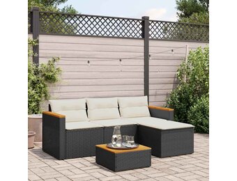 vidaXL 3-delige Loungeset met kussens poly rattan zwart