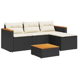 vidaXL 3-delige Loungeset met kussens poly rattan zwart